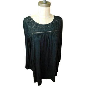 Suzanne Betro Size XL Black Lace Trim Knit Tunic Style Top